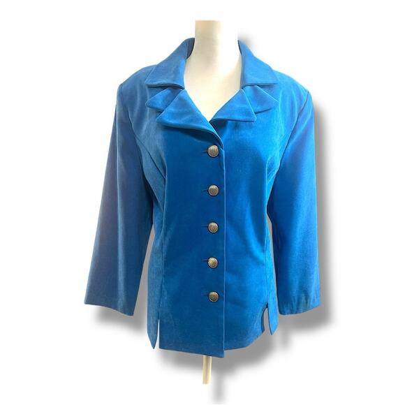 AMANDA SMITH Vintage Double Collar Blue Faux Suede Blazer Women’s SZ 16W - Picture 4 of 16